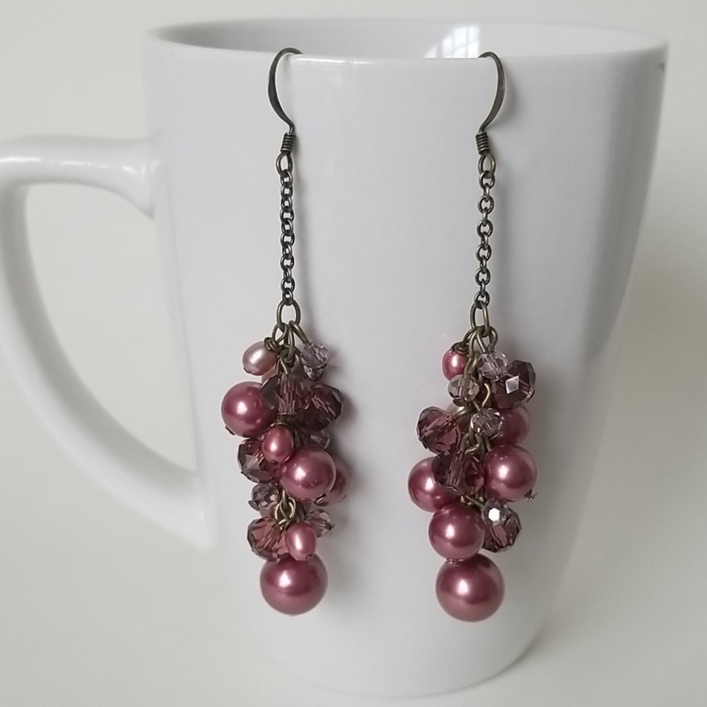 Stunning pair of handmade cluster pearl earrings
